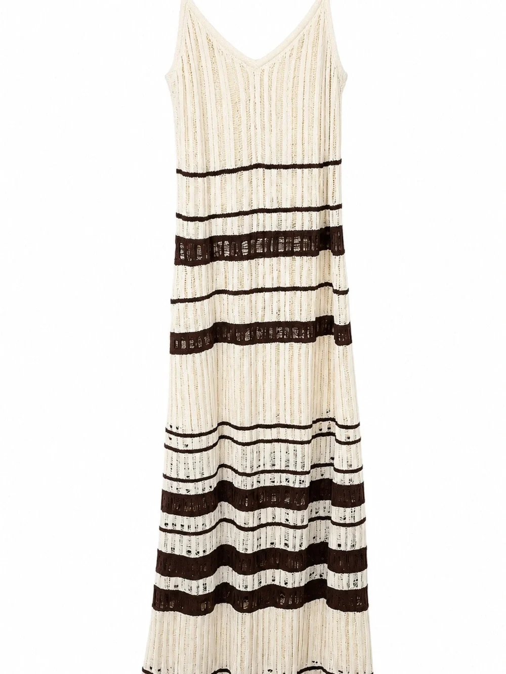 Abercrombie & Fitch Crochet Knit Stripe Midi Maxi Dress Ivory Brown Medium